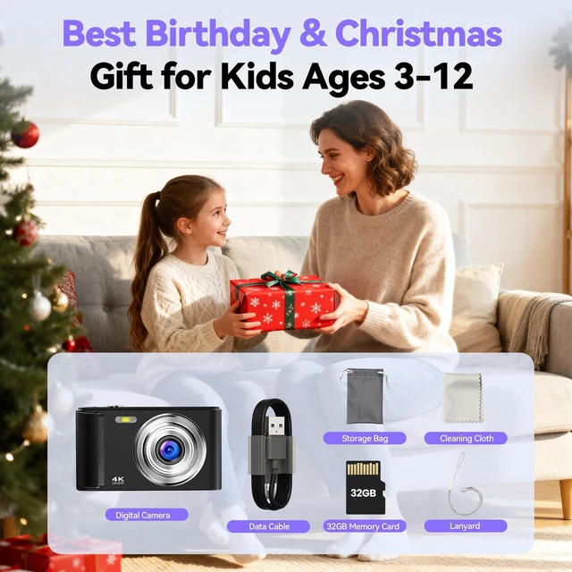Alt view image 7 of 7 - Digital Camera 4K for Kids: 48MP Cameras for Teens Photography - Autofocus Photo Camera Gifts for Children Ages 5-18 - Compact Cámara for Beginner - Point and Shoot Digital Cameras with 32GB TF Card