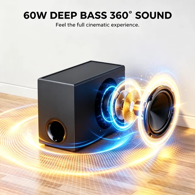 Alt view image 3 of 7 - Sound Bar with Subwoofer, Soundbar for TV Speaker Sonicwave 2.1 CH 120W Detachable 2-in-1 Home Audio System with DSP Bluetooth 5.3 Soundbar, ARC/Optical/AUX for Movies Music Gaming