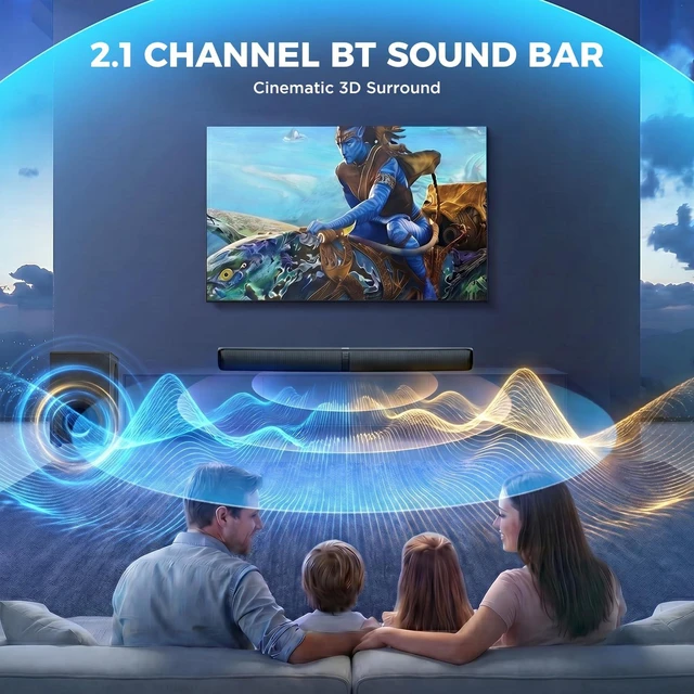 Alt view image 5 of 7 - Sound Bar with Subwoofer, Soundbar for TV Speaker Sonicwave 2.1 CH 120W Detachable 2-in-1 Home Audio System with DSP Bluetooth 5.3 Soundbar, ARC/Optical/AUX for Movies Music Gaming