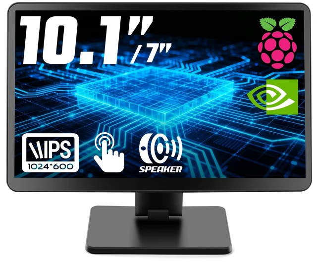 Main image of 10.1-inch Small Monitor with Touchscreen for Raspberry Pi, Home Assistant Portable Mini Computer Monitor, 5-Points Capacitive Touch 1024 x 600 IPS LCD HDMI Display for Mac mini PC Streamdeck DIY