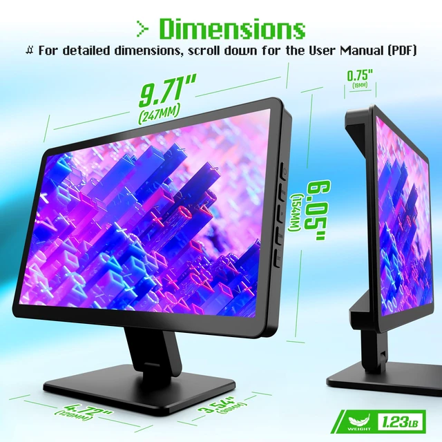 Alt view image 7 of 7 - 10.1-inch Small Monitor with Touchscreen for Raspberry Pi, Home Assistant Portable Mini Computer Monitor, 5-Points Capacitive Touch 1024 x 600 IPS LCD HDMI Display for Mac mini PC Streamdeck DIY