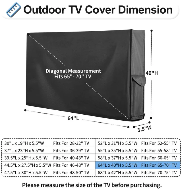 Alt view image 2 of 7 - Patio TV Cover with Bottom Cover for 65-70 In Flat Screen TV Waterproof & UV Resistant TV Screen Protector, Cover Size 64" L x 40" W x 5.5" H, Black