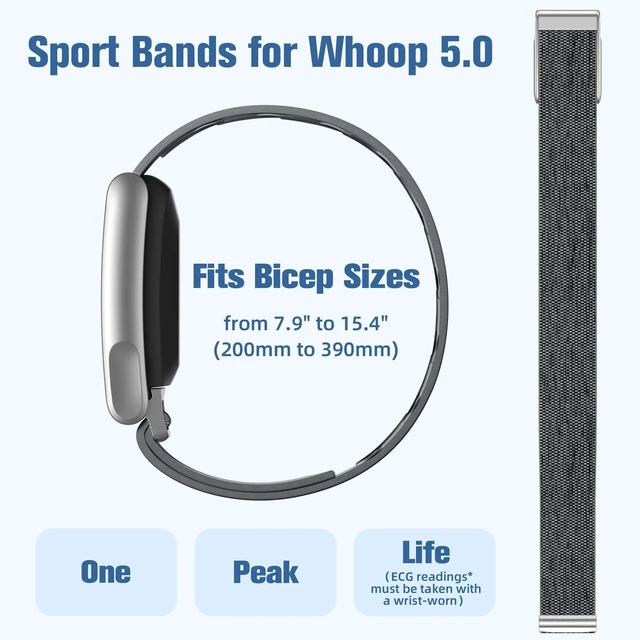 Alt view image 2 of 7 - Nylon Bicep Band Compatible with Whoop 5.0 Bands One, Peak and Life MG, Breathable Sport Adjustable Elastic Replacement Strap for Whoop Bicep Band 5.0 Fitness Activity Tracker, DarkGray