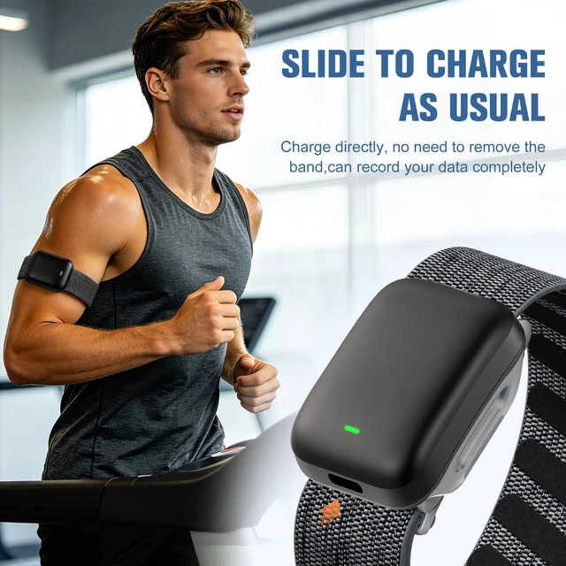 Alt view image 3 of 7 - Nylon Bicep Band Compatible with Whoop 5.0 Bands One, Peak and Life MG, Breathable Sport Adjustable Elastic Replacement Strap for Whoop Bicep Band 5.0 Fitness Activity Tracker, DarkGray
