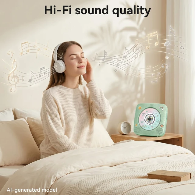 Alt view image 4 of 7 - CD Player Portable Bluetooth Rechargeable: CD Players for Home 1800mAh Desktop Wall CD Player with Speakers with Dust Cover FM Radio USB Remote Control