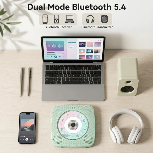 Alt view image 3 of 7 - CD Player Portable Bluetooth Rechargeable: CD Players for Home 1800mAh Desktop Wall CD Player with Speakers with Dust Cover FM Radio USB Remote Control