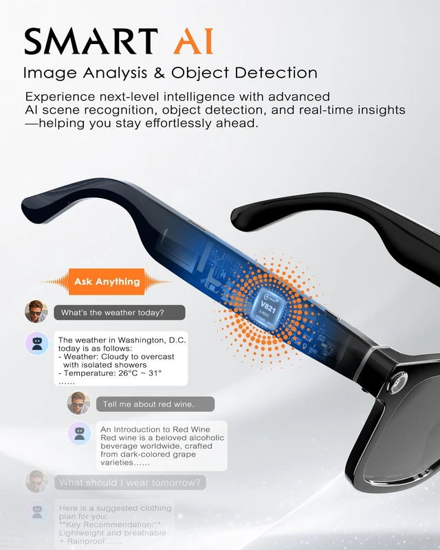 Alt view image 7 of 7 - Smart Glasses with Camera and Audio 8MP HD Camera Smart Glasses for Men Sunglasses 1080P Video Recording AI Glasses, Real Time Translation, Voice Assistant