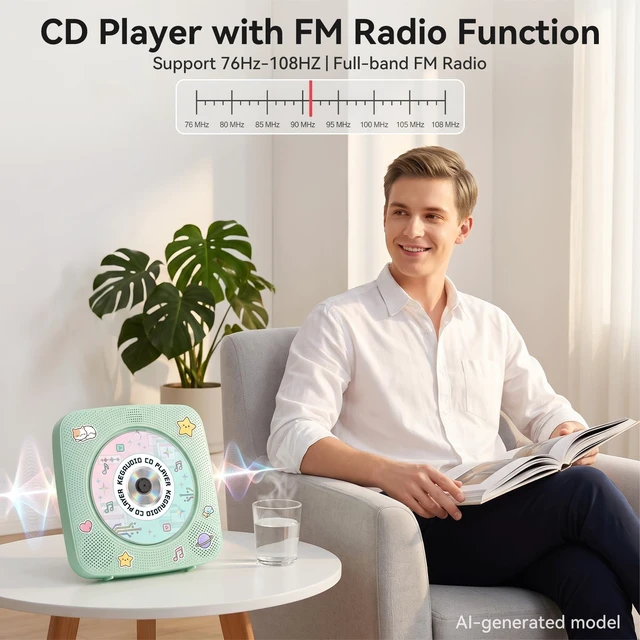 Alt view image 6 of 7 - CD Player Portable Bluetooth Rechargeable: CD Players for Home 1800mAh Desktop Wall CD Player with Speakers with Dust Cover FM Radio USB Remote Control