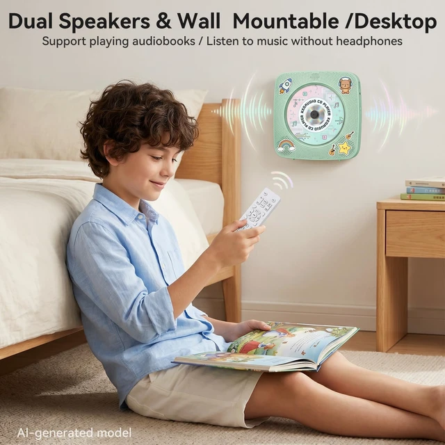 Alt view image 5 of 7 - CD Player Portable Bluetooth Rechargeable: CD Players for Home 1800mAh Desktop Wall CD Player with Speakers with Dust Cover FM Radio USB Remote Control