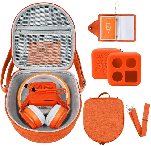 Main image of Hard Case Compatible with Yoto Mini (2024 Edition), 3-in-1 Travel Bundle: Silicone Cover + Case with Shoulder Strap (Fits Mini Player & Headphones) + Up to 10 Card Holder for YOTO Cards (Orange)