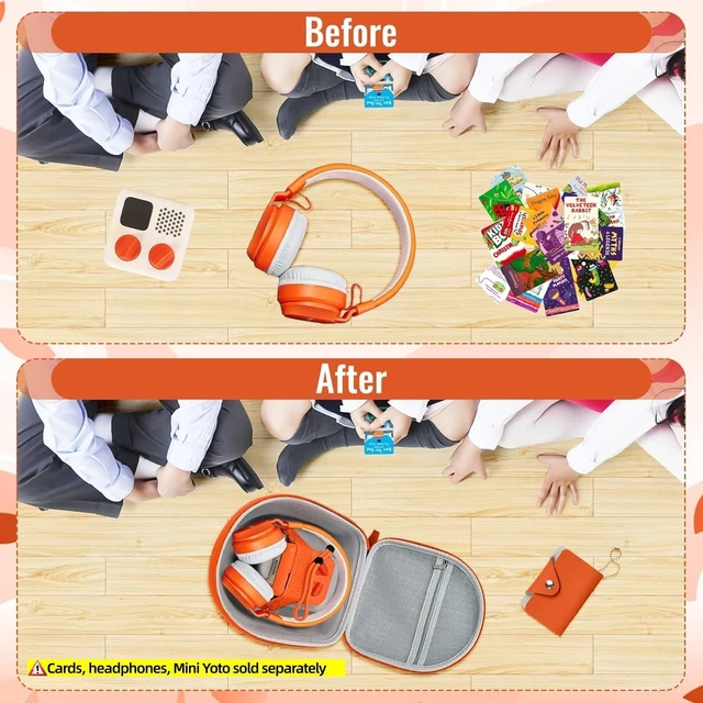 Alt view image 3 of 7 - Hard Case Compatible with Yoto Mini (2024 Edition), 3-in-1 Travel Bundle: Silicone Cover + Case with Shoulder Strap (Fits Mini Player & Headphones) + Up to 10 Card Holder for YOTO Cards (Orange)
