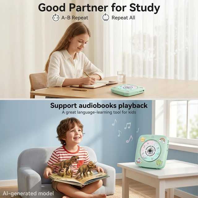 Alt view image 7 of 7 - CD Player Portable Bluetooth Rechargeable: CD Players for Home 1800mAh Desktop Wall CD Player with Speakers with Dust Cover FM Radio USB Remote Control