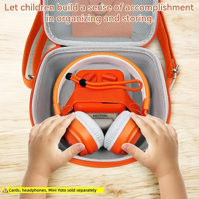 Alt view image 6 of 7 - Hard Case Compatible with Yoto Mini (2024 Edition), 3-in-1 Travel Bundle: Silicone Cover + Case with Shoulder Strap (Fits Mini Player & Headphones) + Up to 10 Card Holder for YOTO Cards (Orange)
