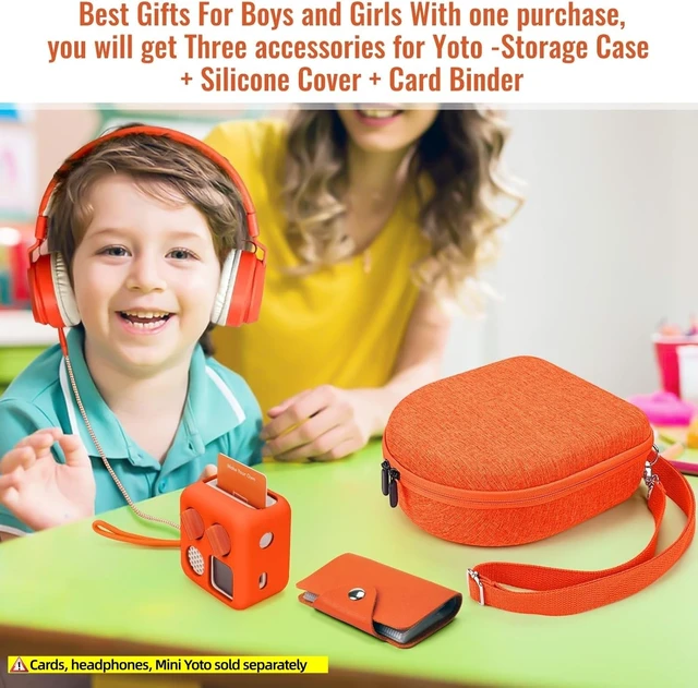 Alt view image 4 of 7 - Hard Case Compatible with Yoto Mini (2024 Edition), 3-in-1 Travel Bundle: Silicone Cover + Case with Shoulder Strap (Fits Mini Player & Headphones) + Up to 10 Card Holder for YOTO Cards (Orange)