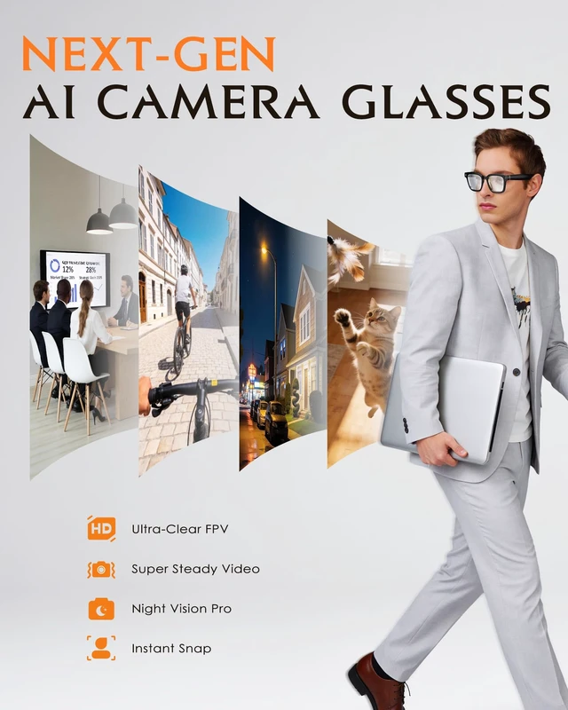 Alt view image 5 of 7 - Smart Glasses with Camera and Audio 8MP HD Camera Smart Glasses for Men Bluelight Glasses 1080P Video Recording AI Glasses, Real Time Translation, Voice Assistant