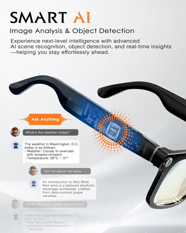 Alt view image 7 of 7 - Smart Glasses with Camera and Audio 8MP HD Camera Smart Glasses for Men Bluelight Glasses 1080P Video Recording AI Glasses, Real Time Translation, Voice Assistant