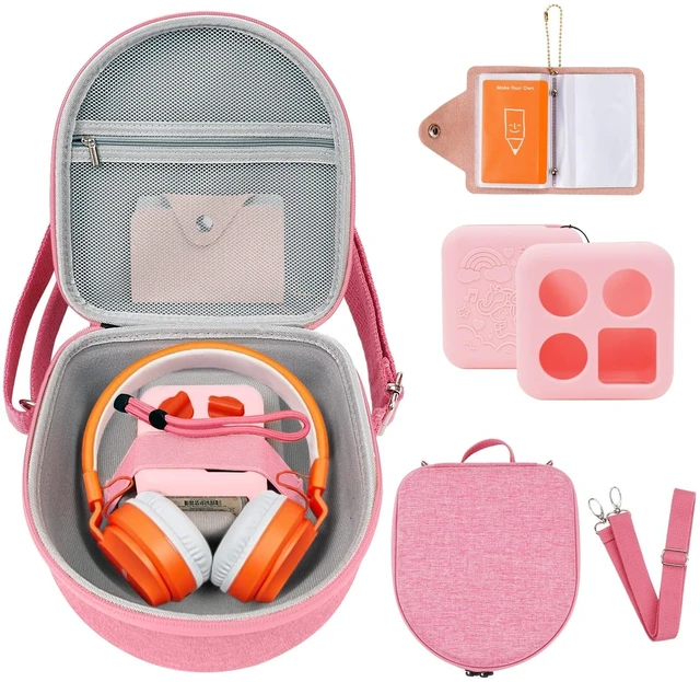 Main image of Hard Case Compatible with Yoto Mini (2024 Edition), 3-in-1 Travel Bundle: Silicone Cover + Case with Shoulder Strap (Fits Mini Player & Headphones) + Up to 10 Card Holder for YOTO Cards (Pink)