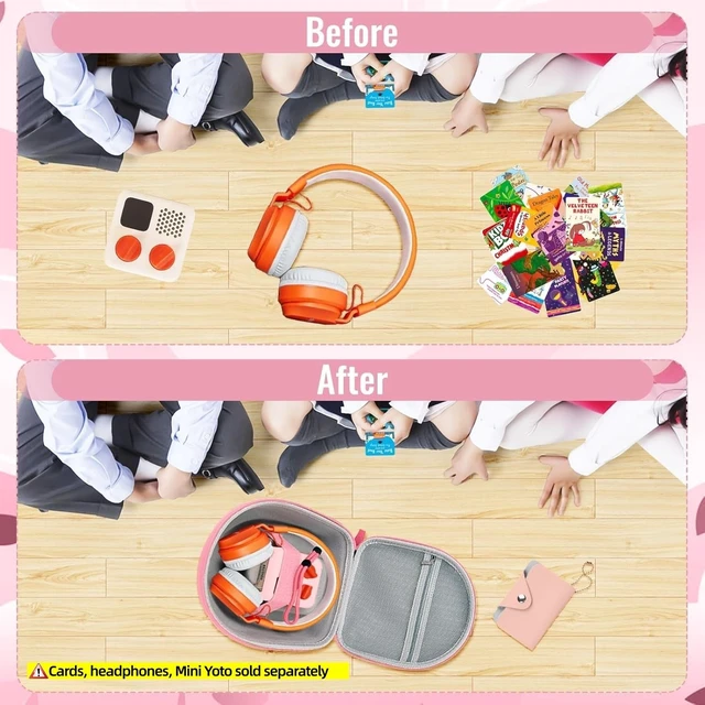 Alt view image 3 of 7 - Hard Case Compatible with Yoto Mini (2024 Edition), 3-in-1 Travel Bundle: Silicone Cover + Case with Shoulder Strap (Fits Mini Player & Headphones) + Up to 10 Card Holder for YOTO Cards (Pink)
