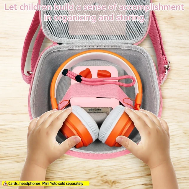 Alt view image 6 of 7 - Hard Case Compatible with Yoto Mini (2024 Edition), 3-in-1 Travel Bundle: Silicone Cover + Case with Shoulder Strap (Fits Mini Player & Headphones) + Up to 10 Card Holder for YOTO Cards (Pink)