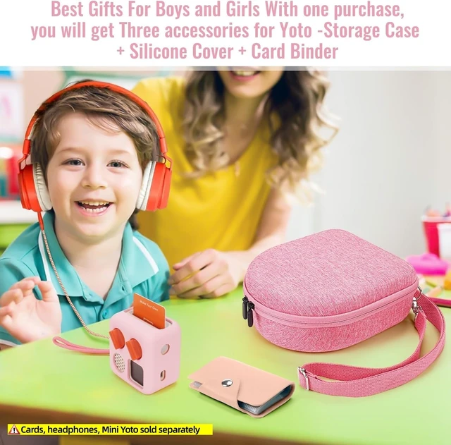 Alt view image 4 of 7 - Hard Case Compatible with Yoto Mini (2024 Edition), 3-in-1 Travel Bundle: Silicone Cover + Case with Shoulder Strap (Fits Mini Player & Headphones) + Up to 10 Card Holder for YOTO Cards (Pink)