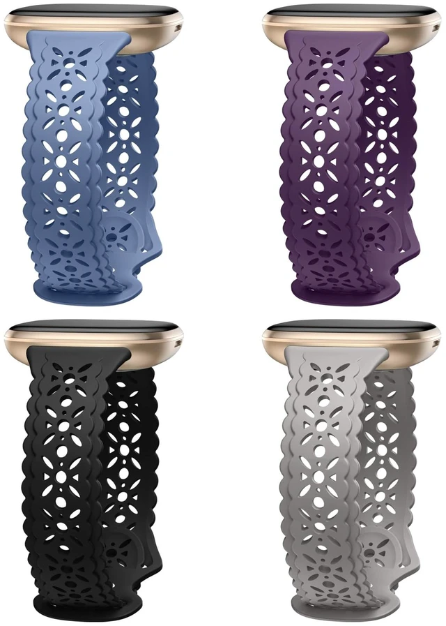 Main image of 4 pack Lace Silicone Band Compatible for Fitbit Sense Bands/Fitbit Versa 3 Bands Women/Fitbit Versa 4 Bands/Sense 2 Bands, Soft Ultrathin Hollow-out Sport Watch Strap Replacement Wristbands