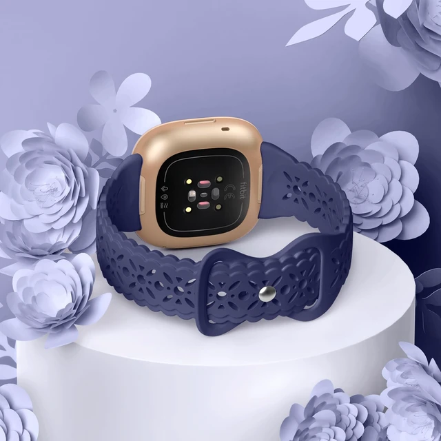 Alt view image 2 of 7 - 4 pack Lace Silicone Band Compatible for Fitbit Sense Bands/Fitbit Versa 3 Bands Women/Fitbit Versa 4 Bands/Sense 2 Bands, Soft Ultrathin Hollow-out Sport Watch Strap Replacement Wristbands