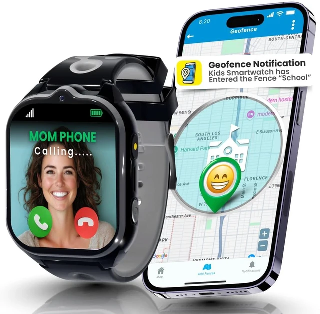 Main image of Smart Watch for Kids With GPS Tracker, Video & Audio Call, SOS Alerts, HD Camera, School Mode, Parental Control, Kids Smart Watch With Preinstalled SIM Card, Safe Phone Watch for Boys & Girls (Black)