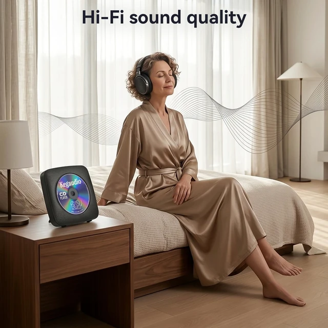 Alt view image 4 of 7 - CD Player Portable Bluetooth Rechargeable: CD Players for Home with 1800mAh Desktop Wall CD Player with Speakers Dust Cover FM Radio USB AUX Jack Remote Control