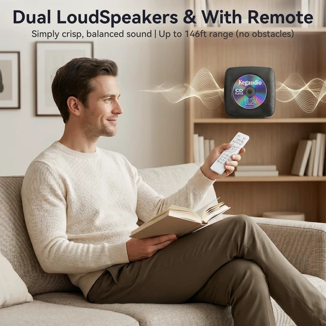 Alt view image 7 of 7 - CD Player Portable Bluetooth Rechargeable: CD Players for Home with 1800mAh Desktop Wall CD Player with Speakers Dust Cover FM Radio USB AUX Jack Remote Control