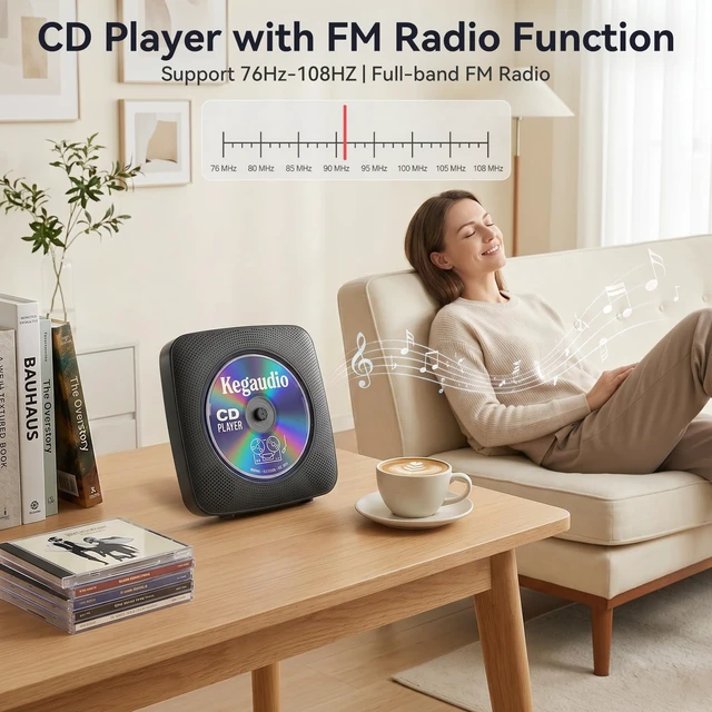 Alt view image 6 of 7 - CD Player Portable Bluetooth Rechargeable: CD Players for Home with 1800mAh Desktop Wall CD Player with Speakers Dust Cover FM Radio USB AUX Jack Remote Control