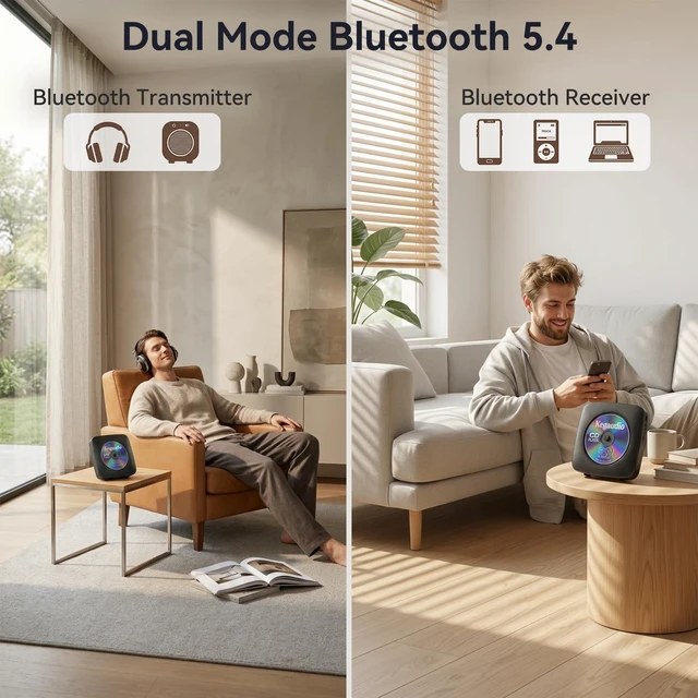 Alt view image 3 of 7 - CD Player Portable Bluetooth Rechargeable: CD Players for Home with 1800mAh Desktop Wall CD Player with Speakers Dust Cover FM Radio USB AUX Jack Remote Control