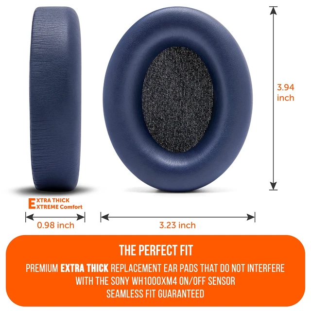 Alt view image 5 of 7 - PadZ WH1000XM4 - Extra Thick Earpads for Sony WH1000XM4 Made by Wicked Cushions Soft PU Leather, Luxurious Memory Foam, Added Thickness Without Disabling Sensor Blue