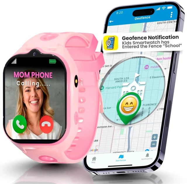 Main image of Smart Watch for Kids With GPS Tracker, Video & Audio Call, SOS Alerts, HD Camera, School Mode, Parental Control, Kids Smart Watch With Preinstalled SIM Card, Safe Phone Watch for Boys & Girls (Pink)