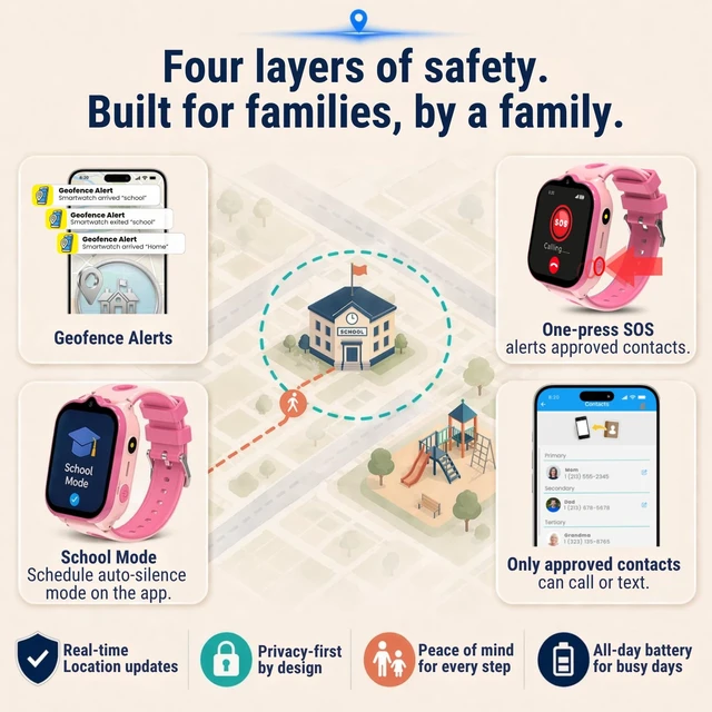 Alt view image 7 of 7 - Smart Watch for Kids With GPS Tracker, Video & Audio Call, SOS Alerts, HD Camera, School Mode, Parental Control, Kids Smart Watch With Preinstalled SIM Card, Safe Phone Watch for Boys & Girls (Pink)