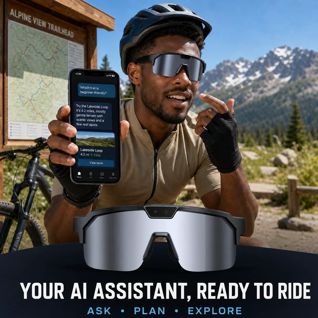 Alt view image 5 of 7 - AI Smart Glasses with Camera for Cycling & Outdoor Sports - Silver EIS Stabilization, Bluetooth Connectivity, WiFi Transfer, 4GB Storage, UV400 Sunglasses for Running Baseball Softball Hiking