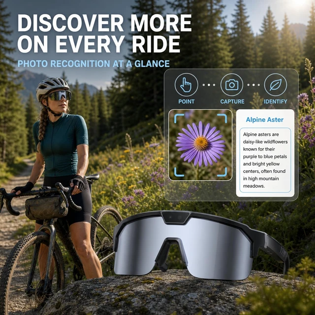 Alt view image 7 of 7 - AI Smart Glasses with Camera for Cycling & Outdoor Sports - Silver EIS Stabilization, Bluetooth Connectivity, WiFi Transfer, 4GB Storage, UV400 Sunglasses for Running Baseball Softball Hiking