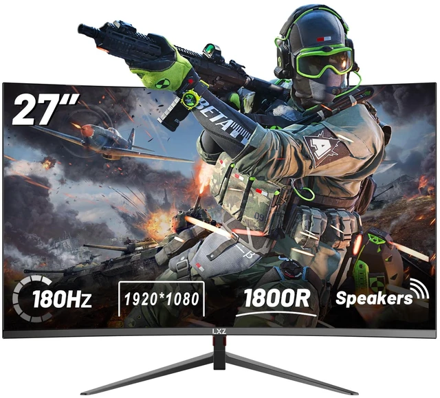 Main image of Curved Gaming Monitor 27 Inch PC Monitor 180hz, Full HD 1080P Frameless 1800R Gaming Display with FreeSync & Eye-Care Technology, DP, HDMI Port - Black