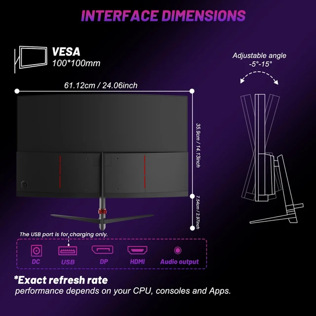 Alt view image 5 of 6 - Curved Gaming Monitor 27 Inch PC Monitor 180hz, Full HD 1080P Frameless 1800R Gaming Display with FreeSync & Eye-Care Technology, DP, HDMI Port - Black