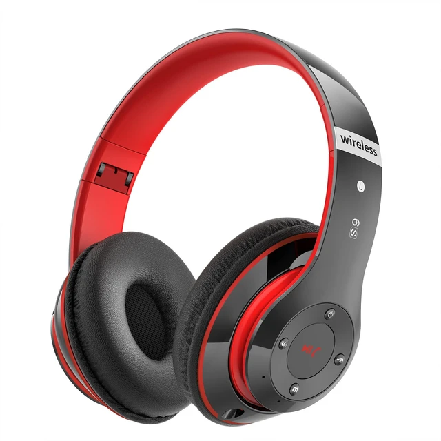 Main image of Bluetooth Headphones Over Ear, 6S Foldable Wireless Headphones with 6 EQ Modes, 40 Hours Playtime HiFi Stereo Headset with Mic, Soft Ear Pads, TF/FM for Cellphone/PC/Home (Red)