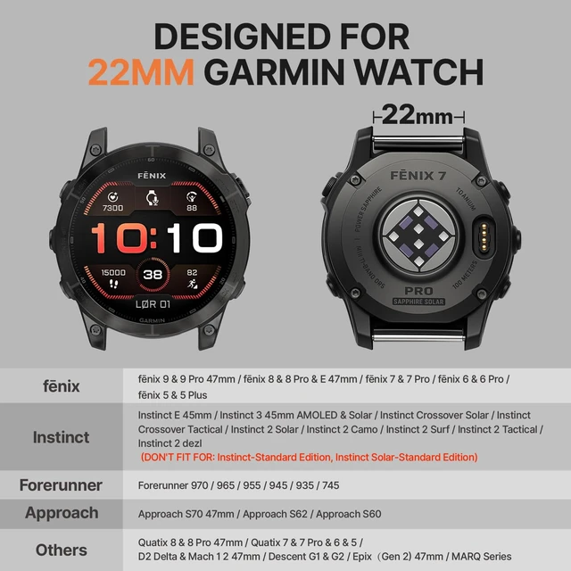 Alt view image 7 of 7 - Quick Fit 22mm Compatible with Garmin Fenix 9 Pro Solar 47mm Band N54 Magnetic Closure, Pin-and-Tuck Clasp for Fenix 8 E 47mm/7 6 Pro/5 Plus/Instinct 3/Forerunner970/Approach S70/Epix/Quatix