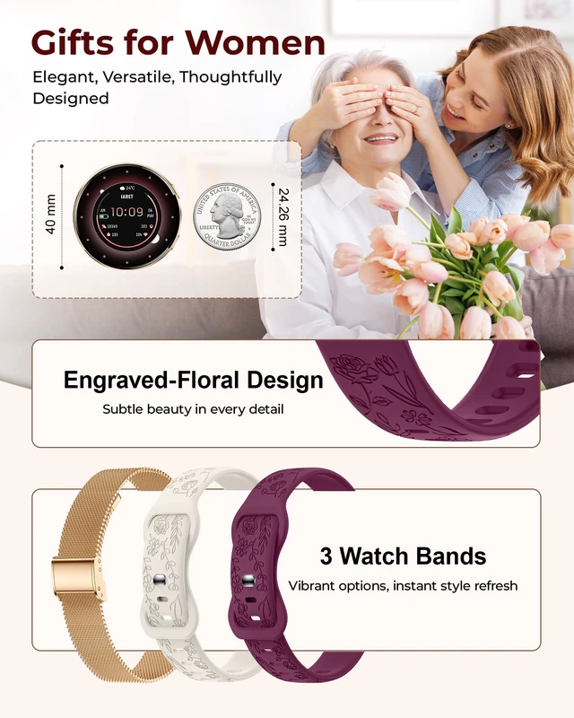 Alt view image 2 of 7 - Smart Watch for Women, 1.27" AMOLED HD Fitness Tracker with 3 Bands, Heart Rate SpO2 Sleep Monitor, 120+ Sport Modes, Call & Notifications, Smartwatch for Android iPhone, 40mm