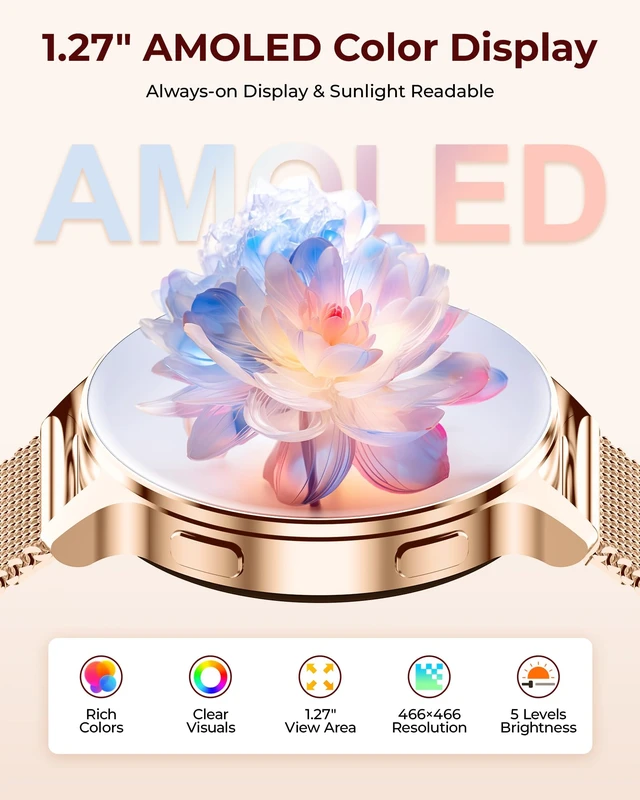 Alt view image 3 of 7 - Smart Watch for Women, 1.27" AMOLED HD Fitness Tracker with 3 Bands, Heart Rate SpO2 Sleep Monitor, 120+ Sport Modes, Call & Notifications, Smartwatch for Android iPhone, 40mm