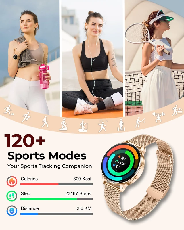 Alt view image 6 of 7 - Smart Watch for Women, 1.27" AMOLED HD Fitness Tracker with 3 Bands, Heart Rate SpO2 Sleep Monitor, 120+ Sport Modes, Call & Notifications, Smartwatch for Android iPhone, 40mm