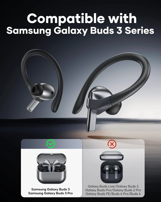 Alt view image 3 of 6 - Memory Titanium Alloy Ear Hooks for Galaxy Buds 3 Pro/Buds 3, Black Anti-Slip Sport Grip Accessories Compatible with Buds 3 Series, Anti-Lost Lanyard for Comfortable Secure Fit During Sports