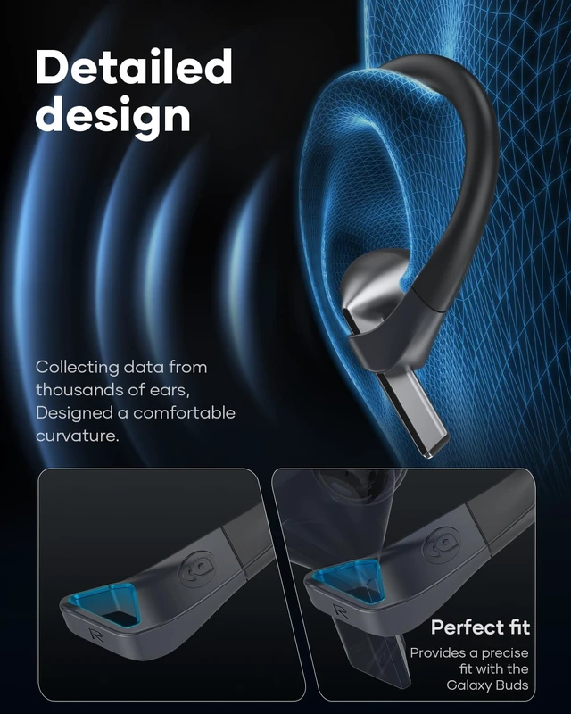 Alt view image 6 of 6 - Memory Titanium Alloy Ear Hooks for Galaxy Buds 3 Pro/Buds 3, Black Anti-Slip Sport Grip Accessories Compatible with Buds 3 Series, Anti-Lost Lanyard for Comfortable Secure Fit During Sports