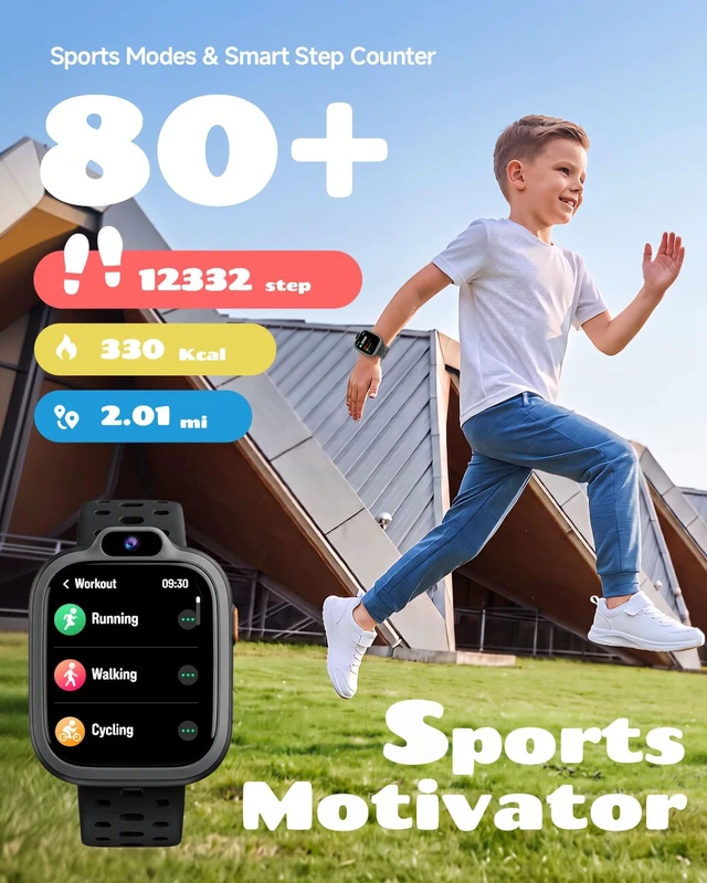 Alt view image 3 of 7 - Kids Smart Watch, Fitness Watch with Camera for Boys Girls 3-14 Pedometer, IP68 Waterproof, Heart Rate, Sleep Tracker, Puzzle Games, MP3, Video, Photo, Alarm, 80+ Sports, 100+ Dials, Gift