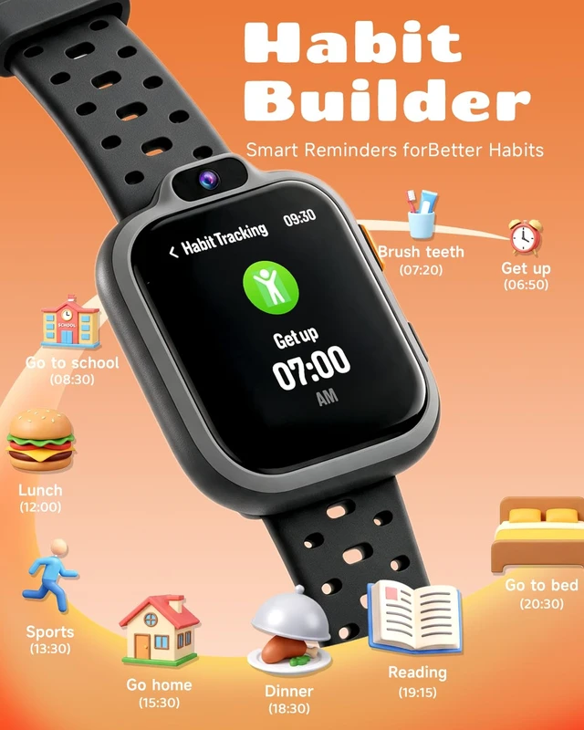 Alt view image 7 of 7 - Kids Smart Watch, Fitness Watch with Camera for Boys Girls 3-14 Pedometer, IP68 Waterproof, Heart Rate, Sleep Tracker, Puzzle Games, MP3, Video, Photo, Alarm, 80+ Sports, 100+ Dials, Gift