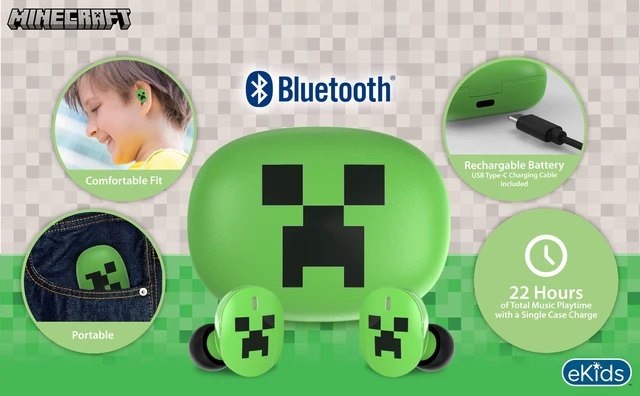 Alt view image 2 of 7 - Minecraft Bluetooth Earbuds with Mic, Wireless Earbuds with Charging Case