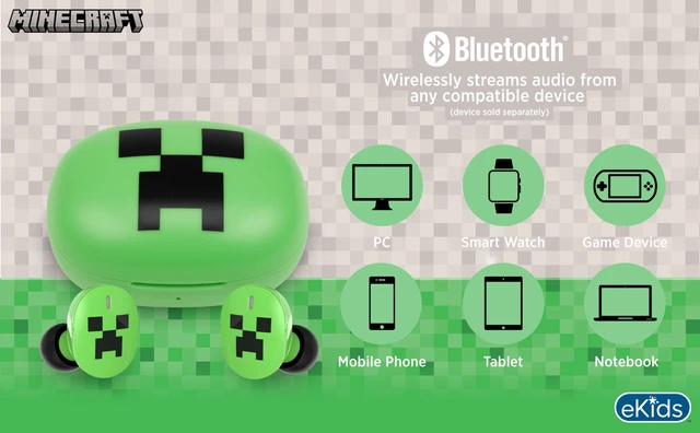 Alt view image 6 of 7 - Minecraft Bluetooth Earbuds with Mic, Wireless Earbuds with Charging Case