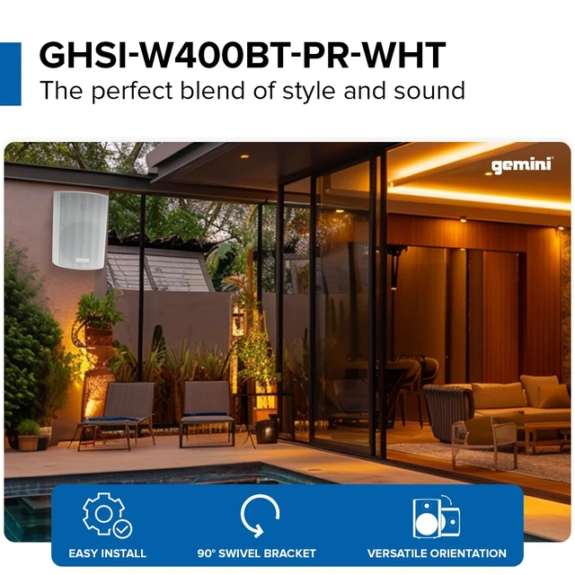 Alt view image 2 of 7 - 4" Outdoor Wall-Mount Speakers, Pair, White (GHSI-W400BT-PR-WHT) 4" outdoor wall-mount speakers, pair - IP44 all-weather - Bluetooth & AUX - remote, no amp needed
